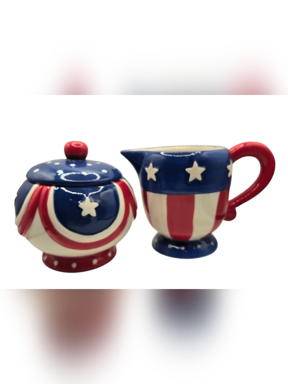 Johanna Parker Carnival Cottage Patriotic America July 4th Lg Sugar Creamer Set